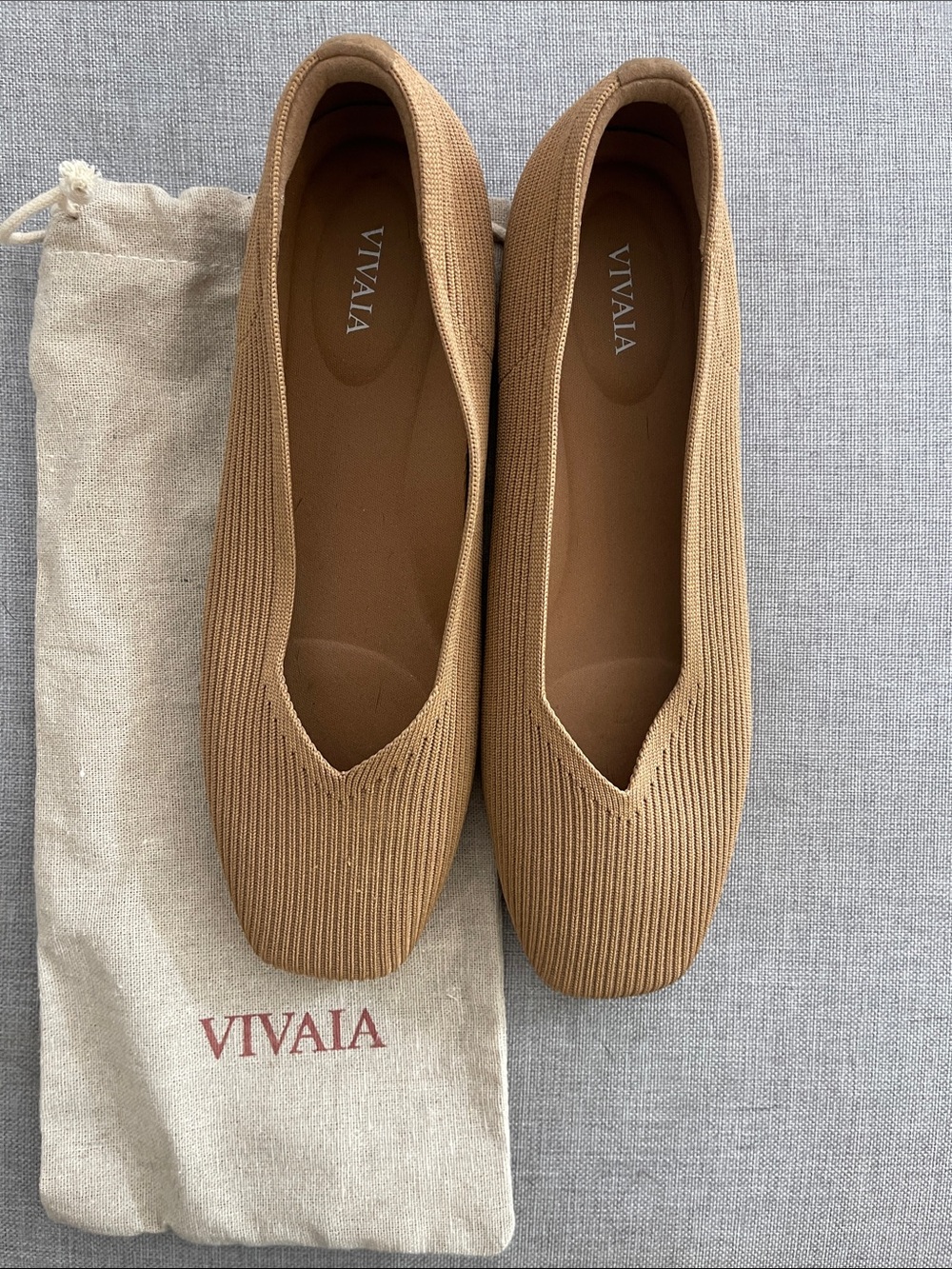 VIVAIA Women's Almond Knit Slip-On Ballet Flats